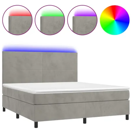 Sommier à lattes de lit avec matelas LED Gris clair 180x200 cm