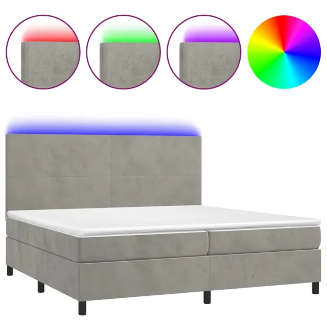 Sommier à lattes de lit avec matelas LED Gris clair 200x200 cm