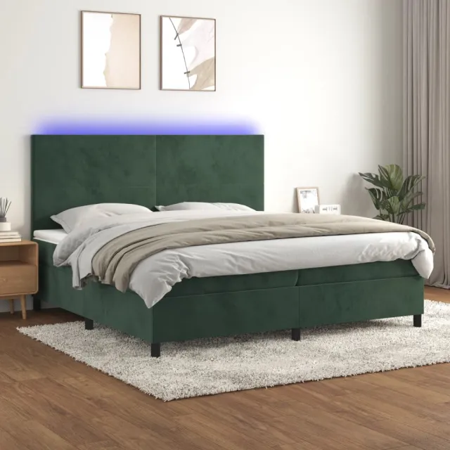 Sommier à lattes de lit avec matelas LED Vert foncé 200x200 cm