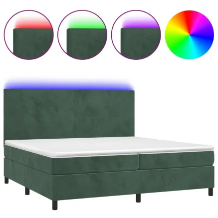 Sommier à lattes de lit avec matelas LED Vert foncé 200x200 cm 2