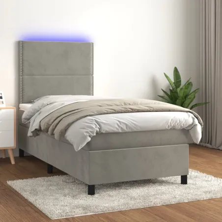 Sommier à lattes de lit avec matelas et LED Gris clair 90x200cm