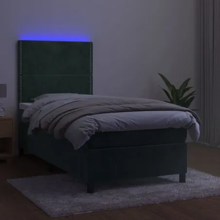 Sommier à lattes de lit avec matelas et LED Vert foncé 90x200cm