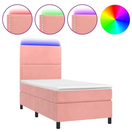 Sommier à lattes de lit avec matelas LED Rose 90x200 cm Velours 2
