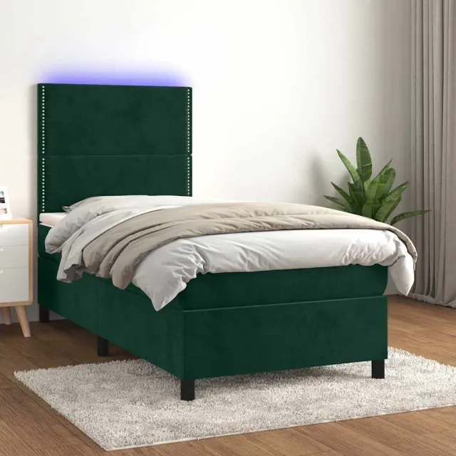 Sommier à lattes de lit matelas et LED Vert foncé 100x200 cm