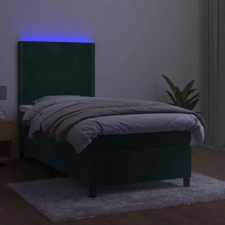 Sommier à lattes de lit matelas et LED Vert foncé 100x200 cm