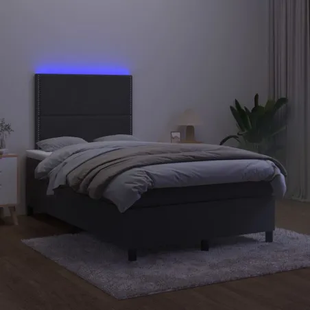 Sommier à lattes de lit matelas et LED Noir 120x200 cm Velours