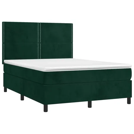 Sommier à lattes de lit matelas et LED Vert foncé 140x190 cm