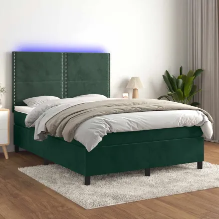 Sommier à lattes de lit matelas et LED Vert foncé 140x200 cm