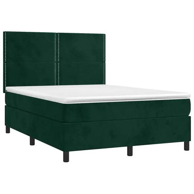 Sommier à lattes de lit matelas et LED Vert foncé 140x200 cm