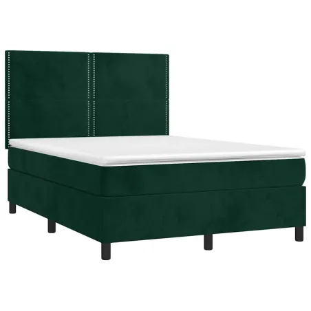 Sommier à lattes de lit matelas et LED Vert foncé 140x200 cm