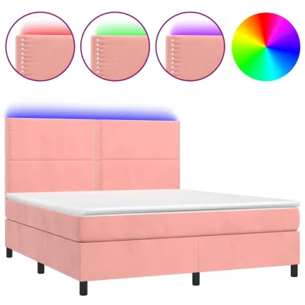 Sommier à lattes de lit matelas et LED Rose 160x200 cm Velours 2