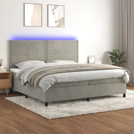 Sommier à lattes de lit matelas et LED Gris clair 200x200 cm