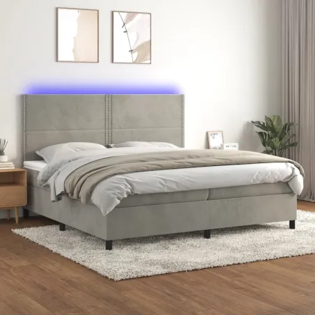 Sommier à lattes de lit matelas et LED Gris clair 200x200 cm