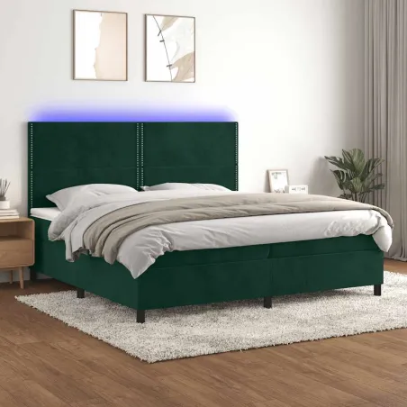 Sommier à lattes de lit matelas et LED Vert foncé 200x200 cm