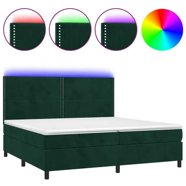 Sommier à lattes de lit matelas et LED Vert foncé 200x200 cm