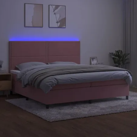 Sommier à lattes de lit matelas et LED Rose 200x200 cm Velours