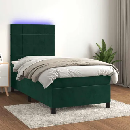 Sommier à lattes de lit et matelas et LED Vert foncé 80x200 cm