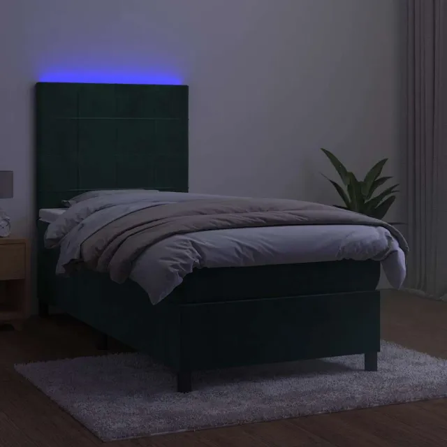 Sommier à lattes de lit et matelas et LED Vert foncé 90x190 cm