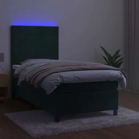 Sommier à lattes de lit et matelas et LED Vert foncé 90x190 cm