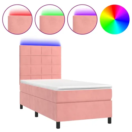 Sommier à lattes de lit avec matelas LED Rose 90x190 cm Velours 2