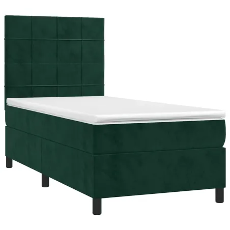 Sommier à lattes de lit matelas et LED Vert foncé 100x200 cm
