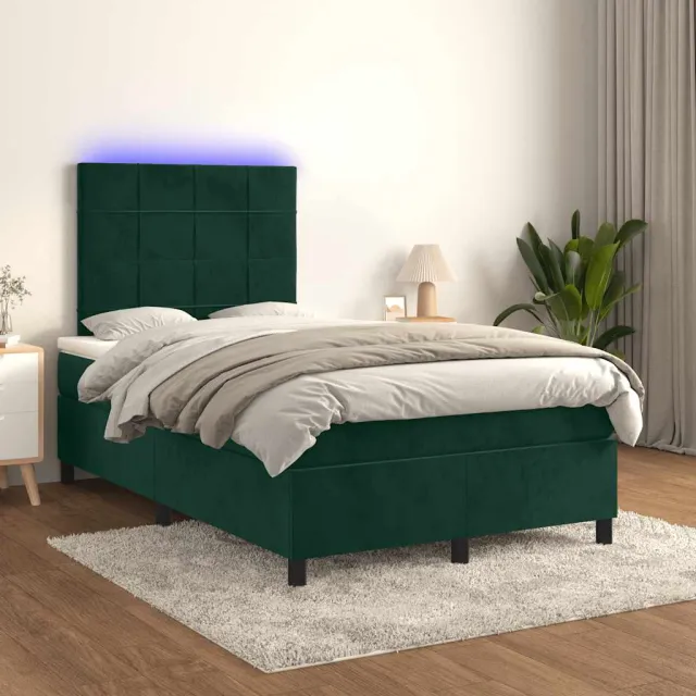 Sommier à lattes de lit matelas et LED Vert foncé 120x200 cm