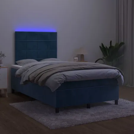 Sommier à lattes de lit matelas et LED Bleu foncé 120x200 cm