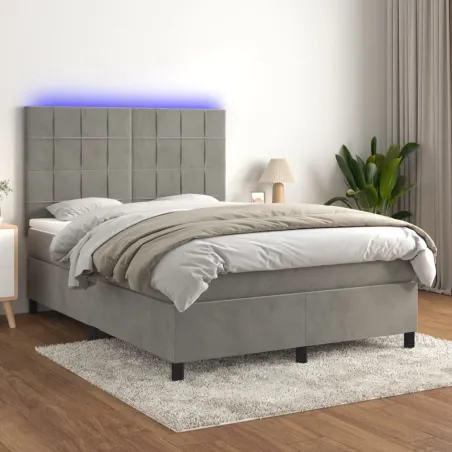 Sommier à lattes de lit matelas et LED Gris clair 140x190 cm