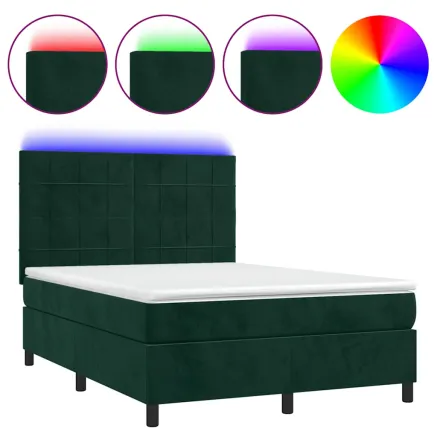 Sommier à lattes de lit matelas et LED Vert foncé 140x190 cm 2