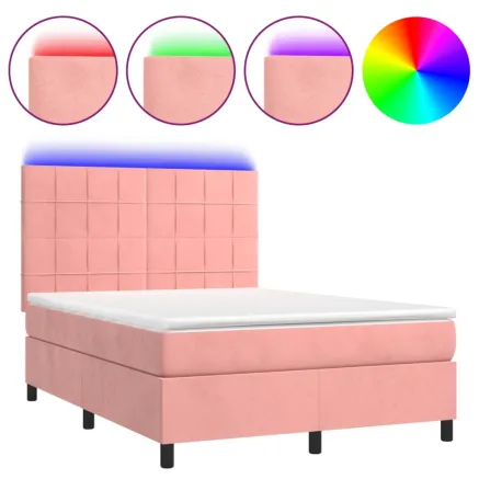 Sommier à lattes de lit matelas et LED Rose 140x190 cm Velours 2
