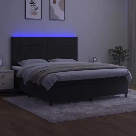 Sommier à lattes de lit matelas et LED Noir 180x200 cm Velours