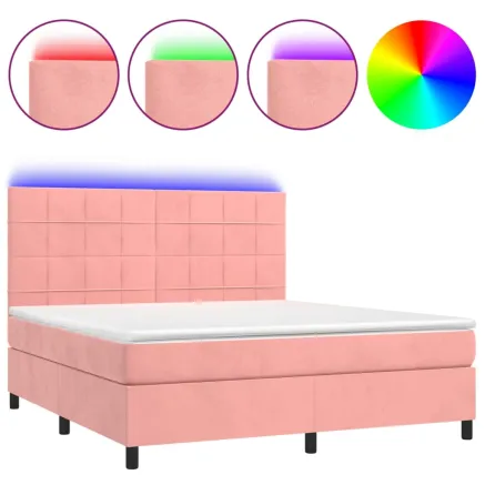 Sommier à lattes de lit matelas et LED Rose 180x200 cm Velours 2