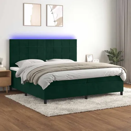 Sommier à lattes de lit matelas et LED Vert foncé 200x200 cm