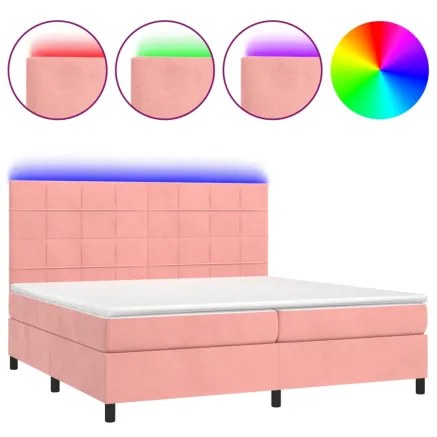 Sommier à lattes de lit matelas LED Rose 200x200 cm Velours 2