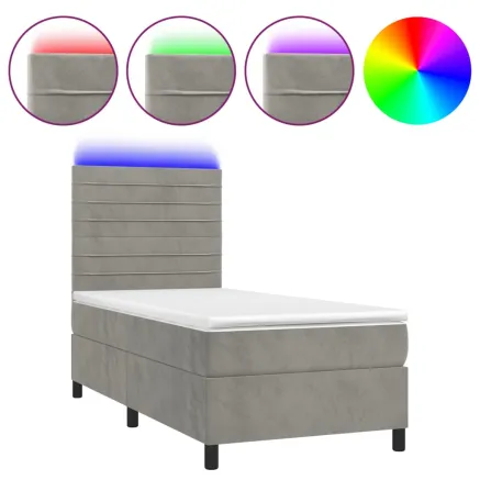 Sommier à lattes de lit matelas LED Gris clair 90x190cm Velours 2