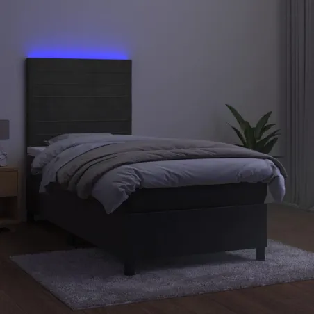 Sommier à lattes de lit matelas LED Gris foncé 90x190cm Velours