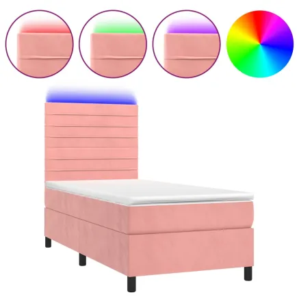 Sommier à lattes de lit avec matelas LED Rose 90x200 cm Velours 2