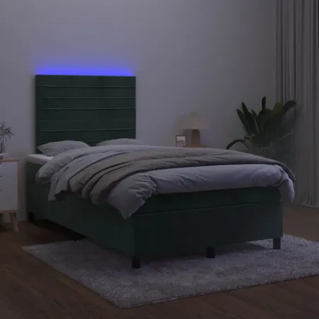 Sommier à lattes de lit avec matelas LED Vert foncé 120x200 cm