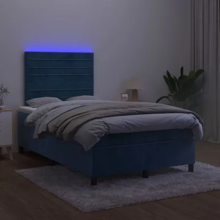 Sommier à lattes de lit avec matelas LED Bleu foncé 120x200 cm