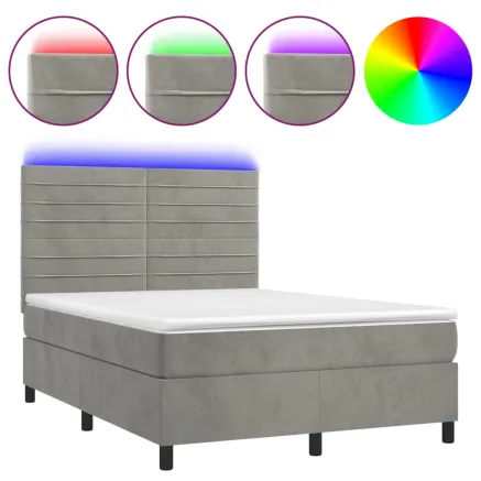 Sommier à lattes de lit avec matelas LED Gris clair 140x190 cm 2