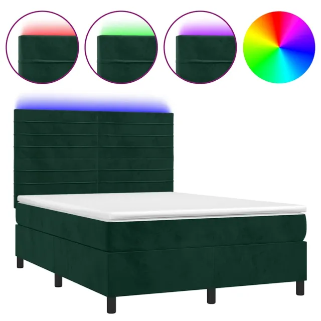 Sommier à lattes de lit avec matelas LED Vert foncé 140x190 cm