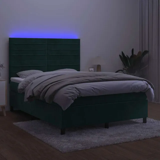 Sommier à lattes de lit avec matelas LED Vert foncé 140x190 cm