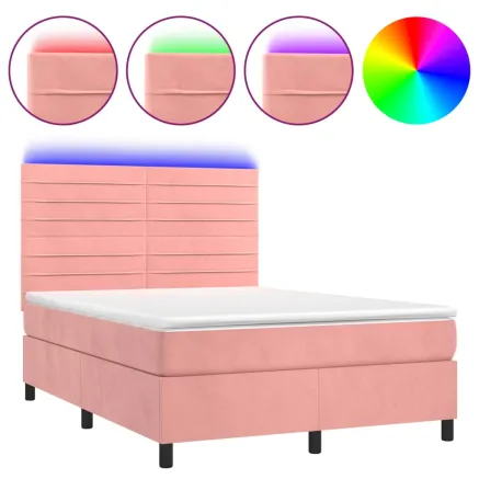 Sommier à lattes de lit avec matelas LED Rose 140x190cm Velours 2