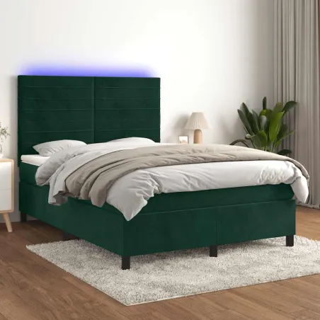 Sommier à lattes de lit avec matelas LED Vert foncé 140x200 cm