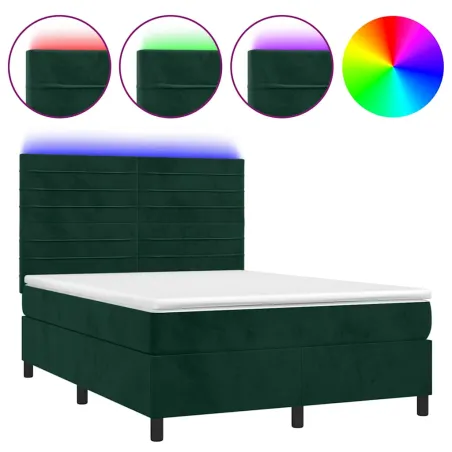 Sommier à lattes de lit avec matelas LED Vert foncé 140x200 cm