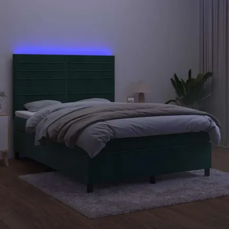 Sommier à lattes de lit avec matelas LED Vert foncé 140x200 cm