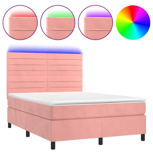 Sommier à lattes de lit avec matelas LED Rose 140x200cm Velours