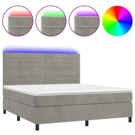 Sommier à lattes de lit avec matelas LED Gris clair 160x200 cm 2