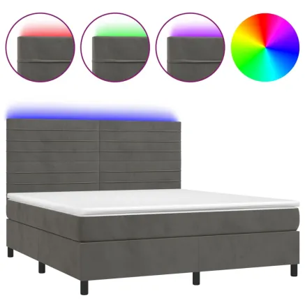 Sommier à lattes de lit avec matelas LED Gris foncé 160x200 cm 2
