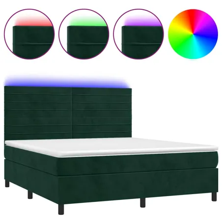 Sommier à lattes de lit avec matelas LED Vert foncé 160x200 cm